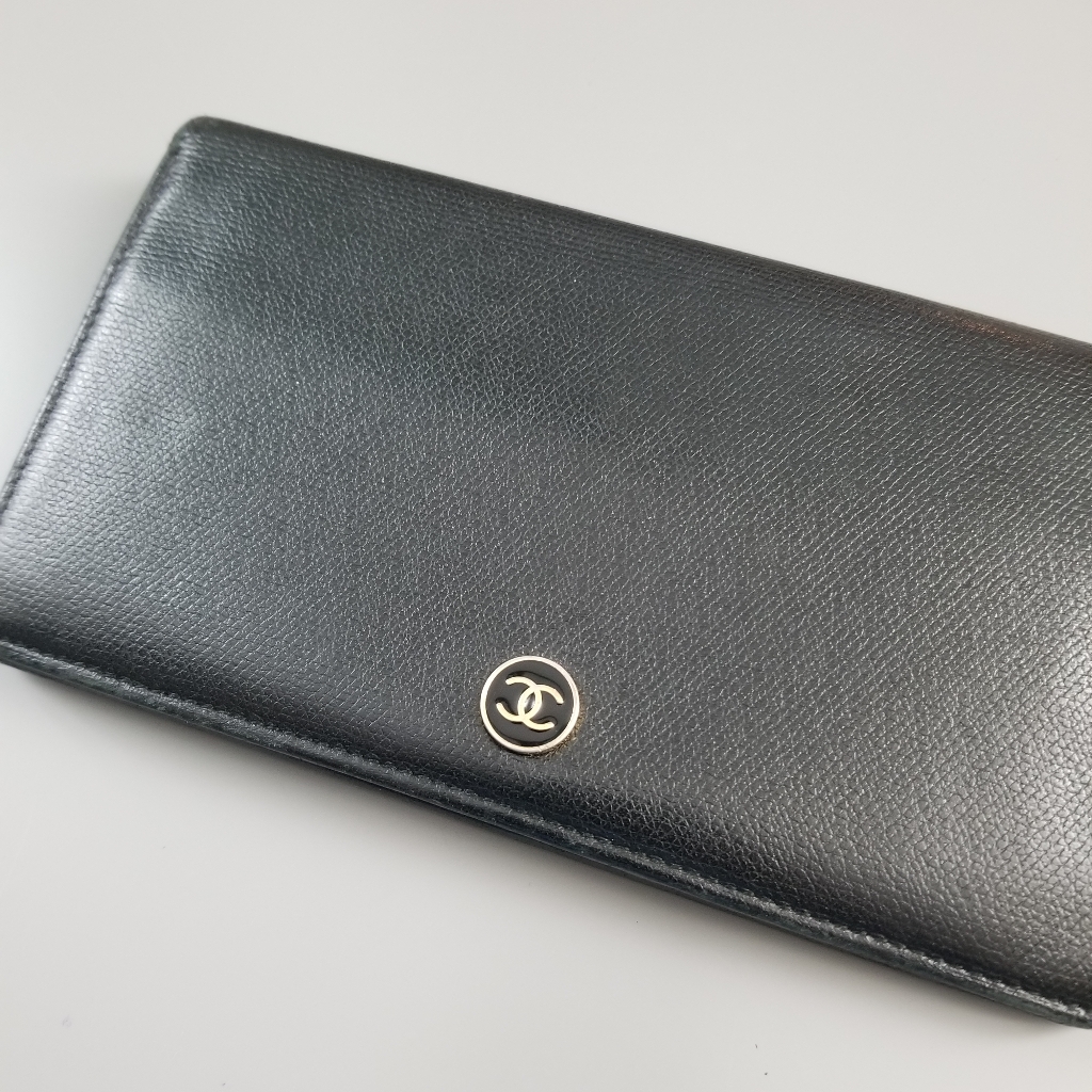 Chanel Cc Black Beautiful Long Bifold Wallet